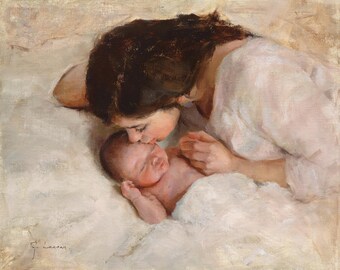 Fine Art Giclée Nativity Print “Breath of Heaven", archival canvas, highest quality reproduction of original oil painting, Christmas print