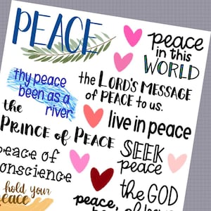 PEACE Bibel Journaling - Handgezeichnete handgeschriebene Planer Aufkleber - Schrift Aufkleber - Glaubensstudie