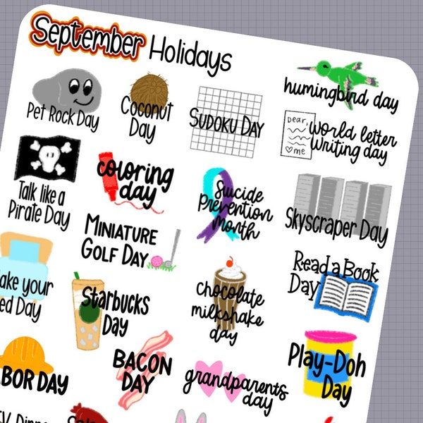 SEPTEMBER Holidays - Hand Drawn Written Planner Stickers - Memory Planning - Memory Keeping - Wacky Weird Calendar Holidays