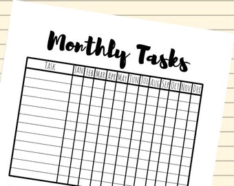 MONTHLY TASKS Year Tracker Page - Planner Page Insert - Planner Back Front Extra Page