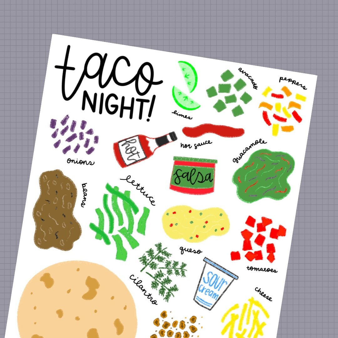 Build a TACO Sticker Sheet Taco Night Taco Lover Taco Decor Stickers Hand Drawn Written Planner
