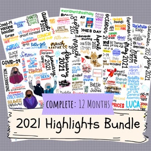 2021 Highlights Complete BUNDLE - ALL 12 MONTHS - Hand Drawn Hand Written Stickers - Memory Planning - Memory Keeping - Memory Planner Bujo