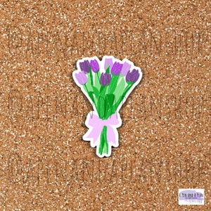 Purple TULIP Diecut Vinyl Stickers - Waterproof and Glossy - Hand drawn - Digital Art