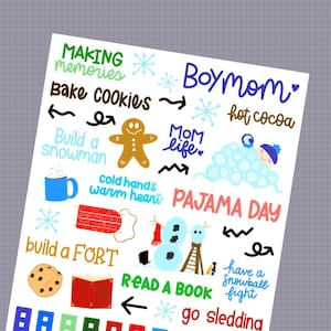 Stickervel Winter Blues - samenwerking met plan op bedels - handgetekende handgeschreven plannerstickers