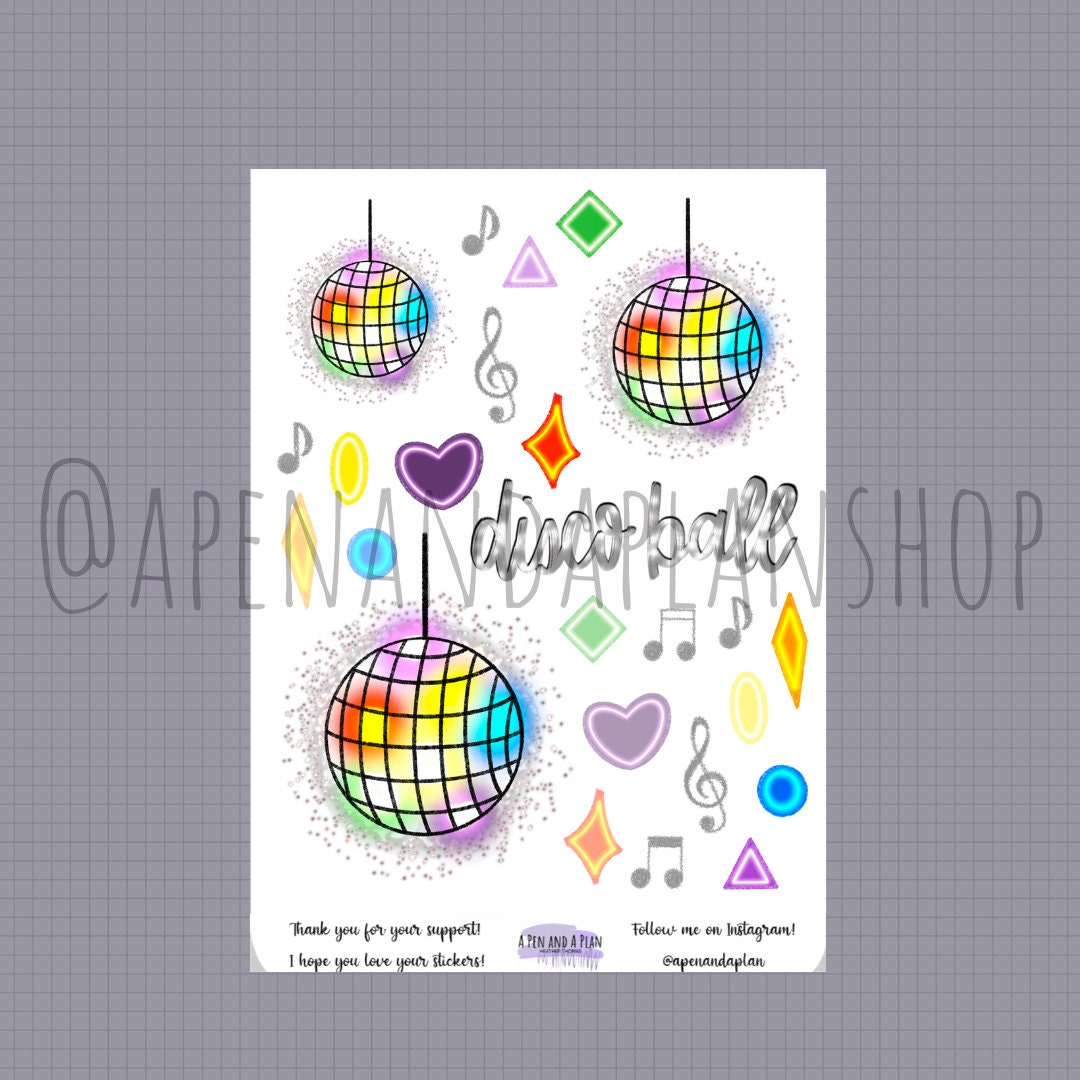 DISCO BALL Sparkle Music Sticker Sheet - Hand Drawn Written Planner ...