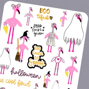 Roze FLAMINGO - HALLOWEEN - Handgetekende handgeschreven plannerstickers - Flamingostickers - Vogelstickers