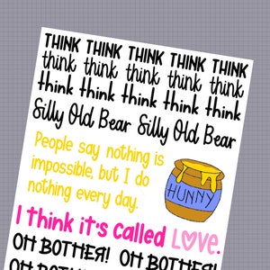 Stickervel Winnie de Poeh-spreuken - handgetekende geschreven plannerstickers