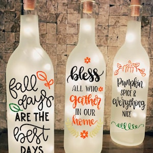 Thanksgiving Lighted wine bottle, Thanksgiving decor,  wine bottle decor, decorative lighted wine bottle, thanksgiving gift,
