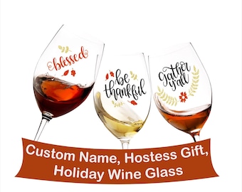 Taça de vinho personalizada para o Dia de Ação de Graças: decoração de mesa de outono, presente para anfitriã