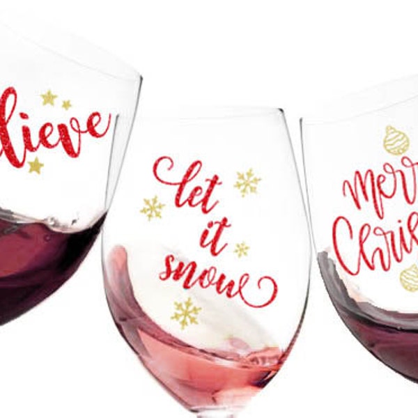 Christmas Wine Glasses Etsy