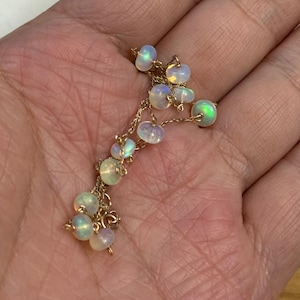 10k gold genuine flash opal station chain necklace 16” long