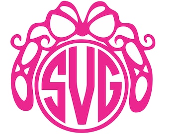 Ballerina Slipper Monogram. Vector Cuttable Files. (Circle Font Not Included) svg, dxf, png, pdf