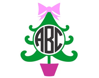 Christmas Tree Monogram. Vector Cuttable Files. (Circle Font Not Included) svg, dxf, png, pdf
