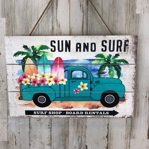 Beach Themed Wreath Attachment Sun and Surf Wreath Sign Summer Truck Sign For Wreath