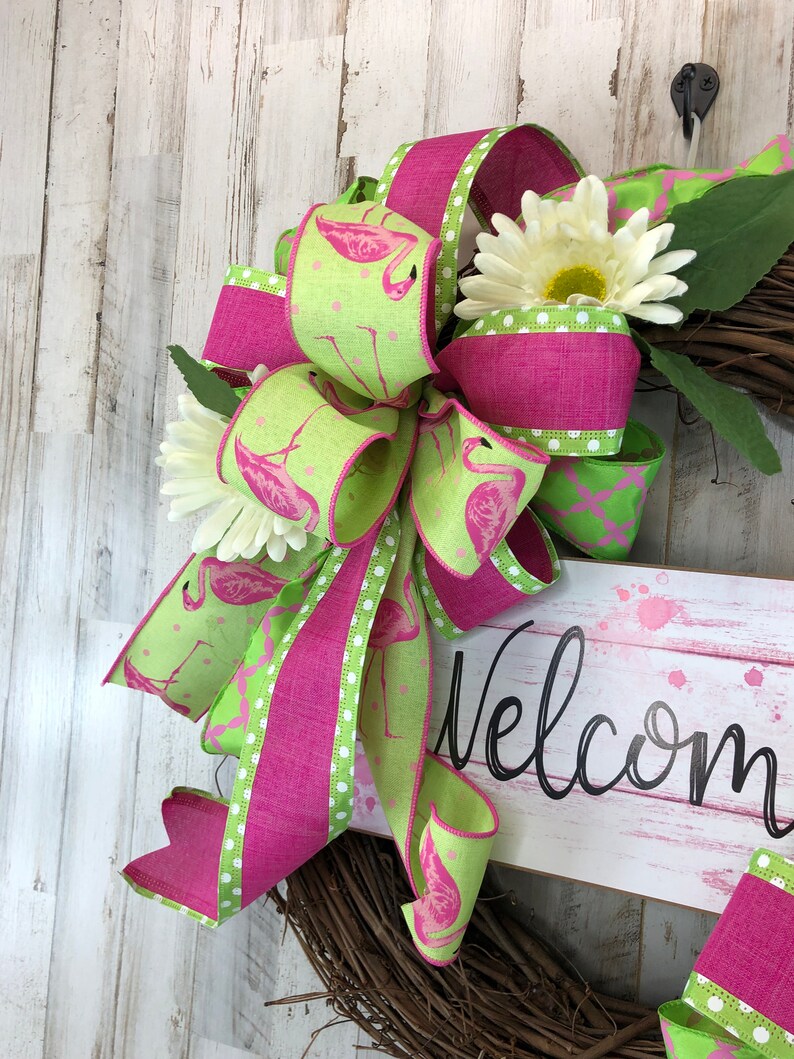 Flamingo Wreath For Door Flamingo Welcome Wreath Pool Wreath Grapevine Wreath Summer Welcome Wreath Outside Wreath Flamingo Decor