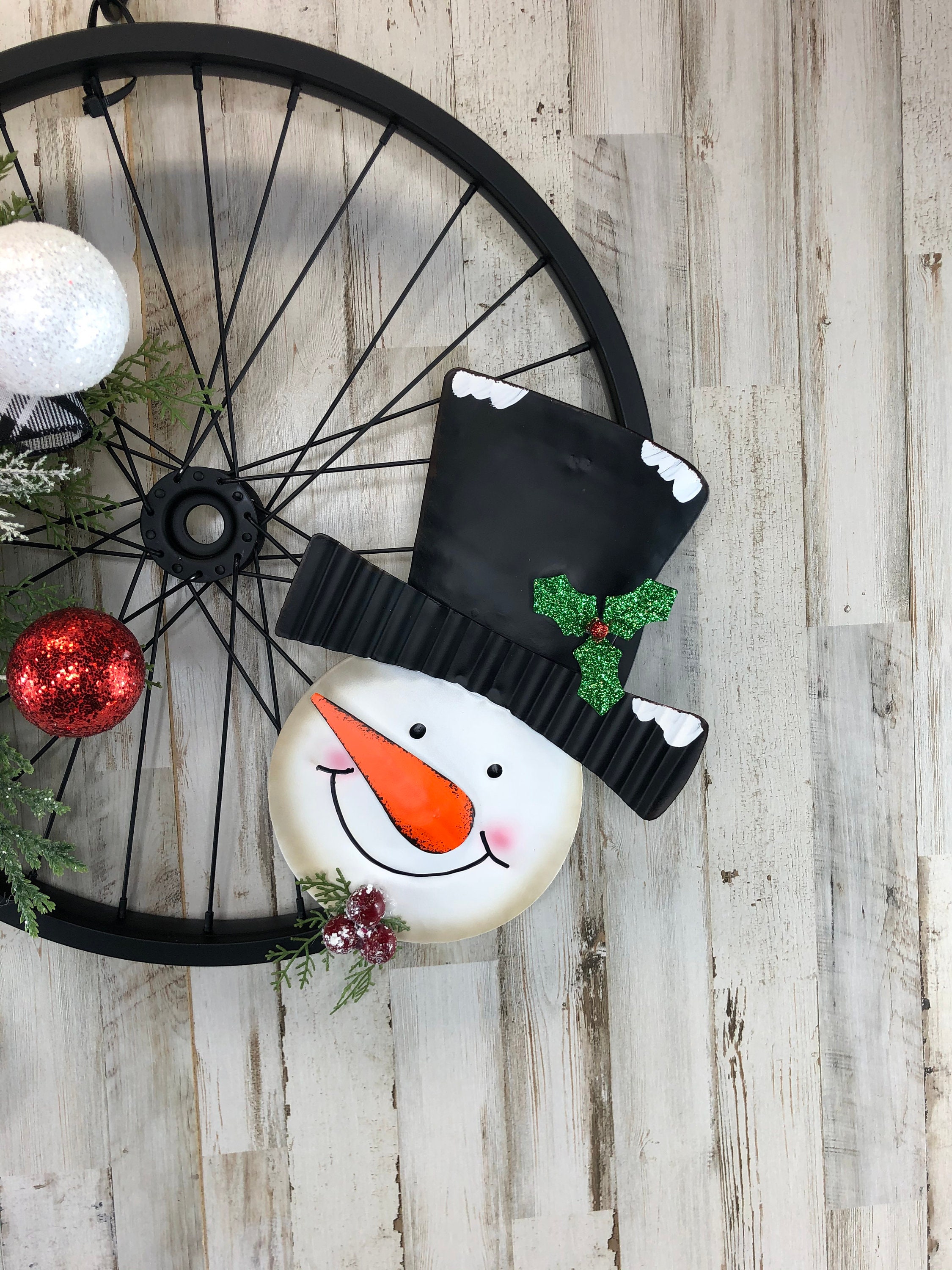 Snowman Decor Snowman Bike Wheel Winter Wreath Front Door | Etsy