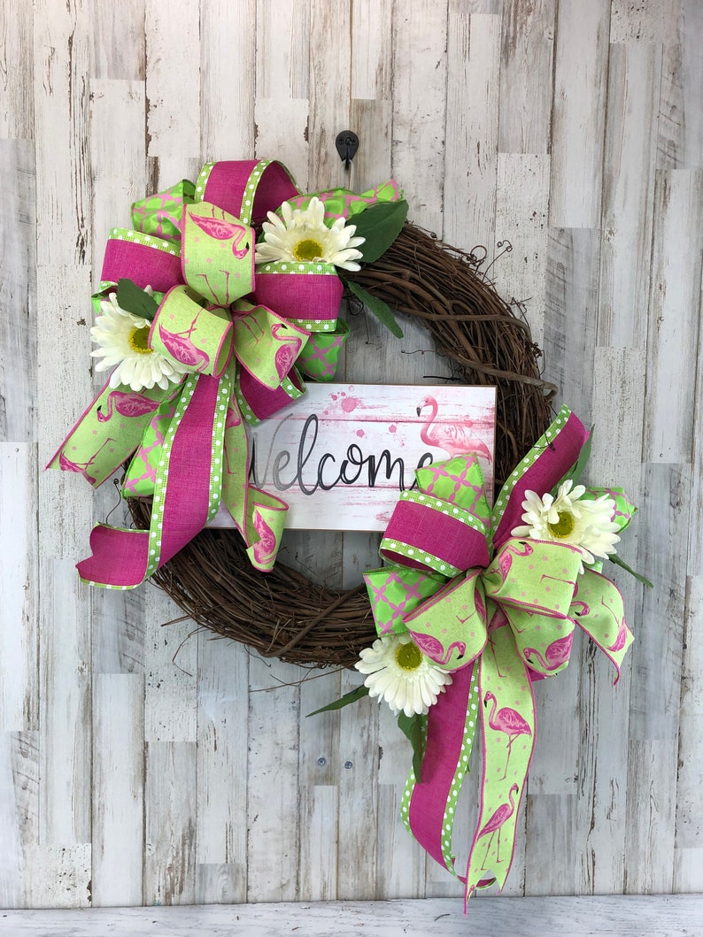 Flamingo Wreath For Door Flamingo Welcome Wreath Pool Wreath Grapevine Wreath Summer Welcome Wreath Outside Wreath Flamingo Decor