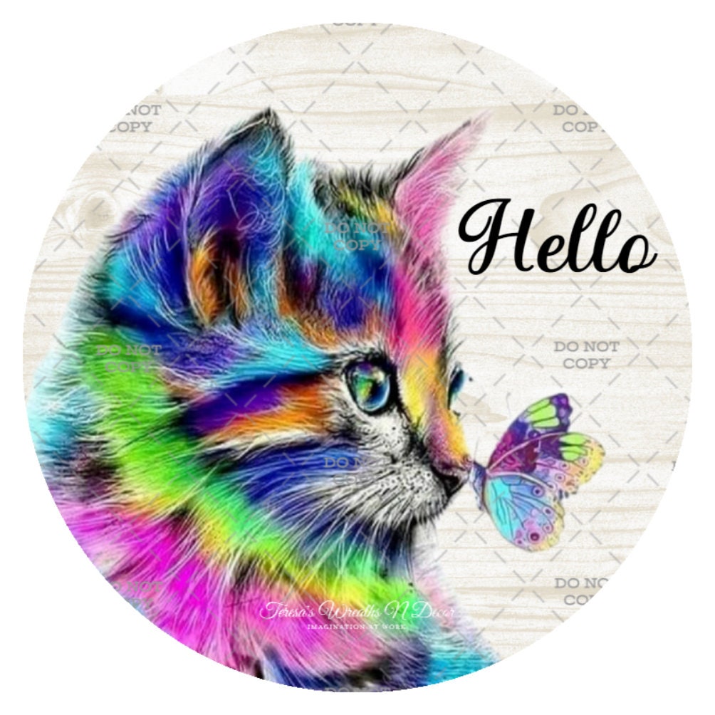 Cat Sign for Front Door Pet Sign Hello Cat Sign Etsy