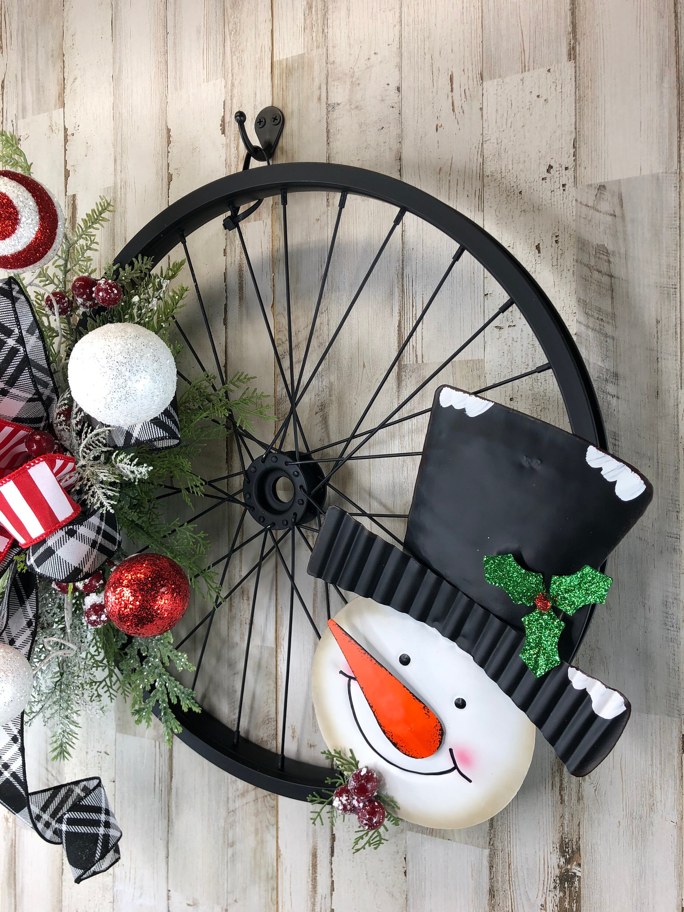 Snowman Decor Snowman Bike Wheel Winter Wreath Front Door | Etsy