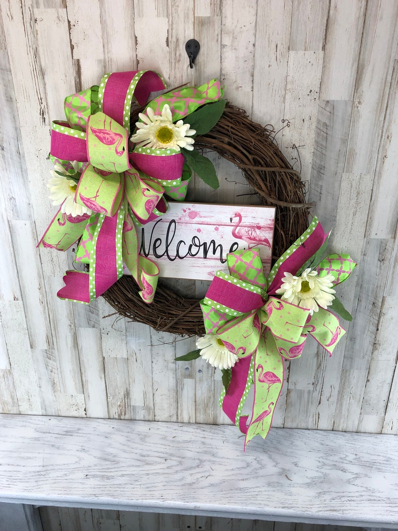 Flamingo Wreath For Door Flamingo Welcome Wreath Pool Wreath Grapevine Wreath Summer Welcome Wreath Outside Wreath Flamingo Decor