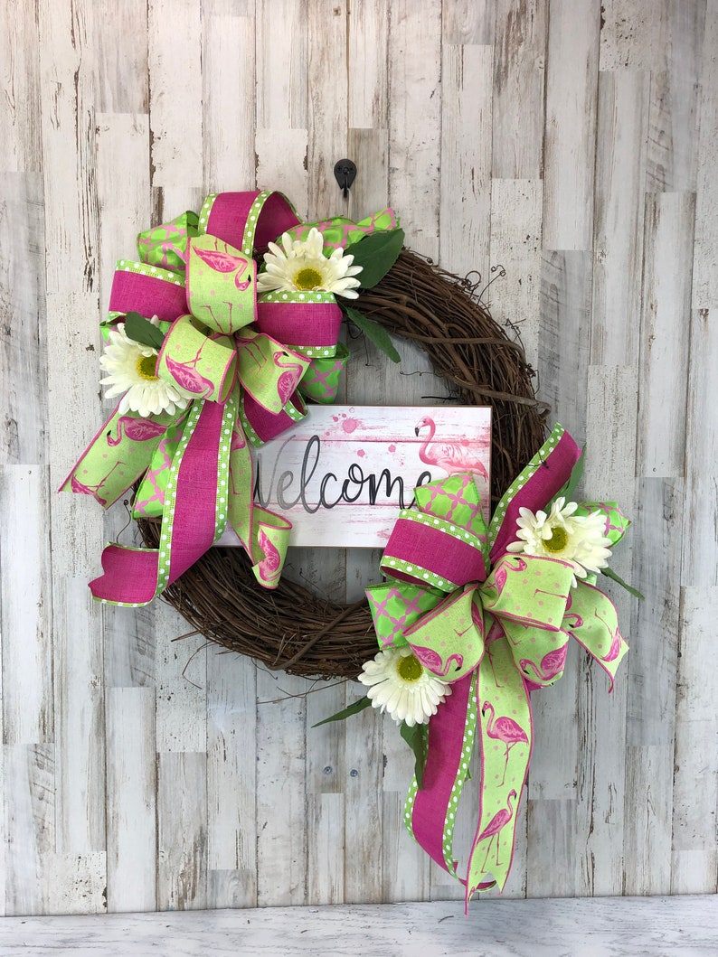 Flamingo Wreath For Door Flamingo Welcome Wreath Pool Wreath Grapevine Wreath Summer Welcome Wreath Outside Wreath Flamingo Decor