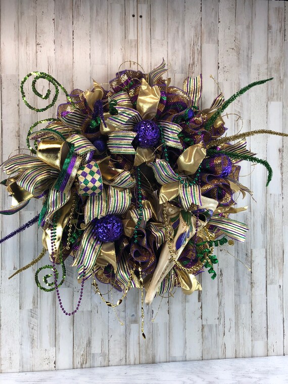 Mardi Gras Wreath Fat Tuesday Wreath Mardi Gras Wreath With Etsy