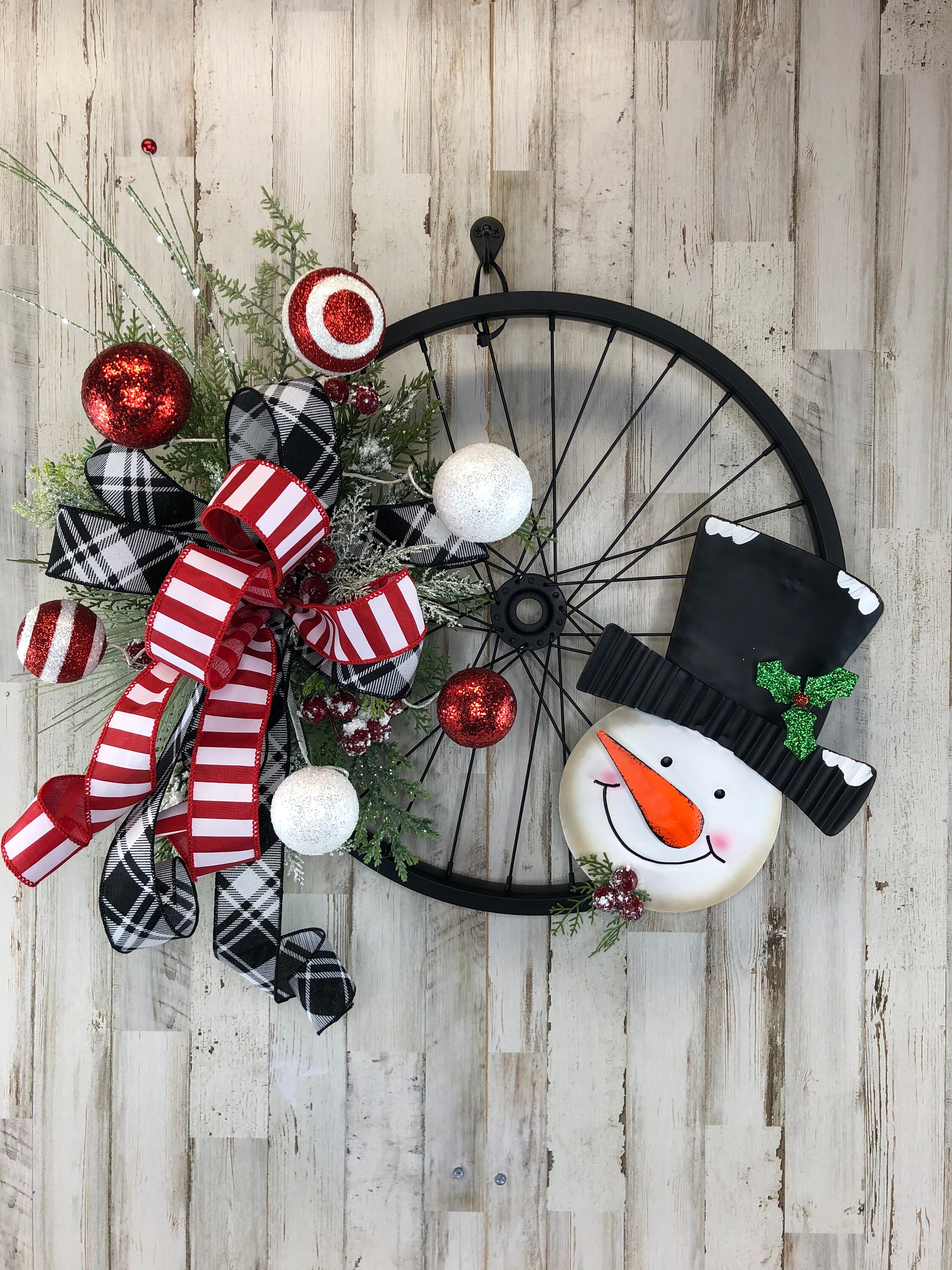 Snowman Decor Snowman Bike Wheel Winter Wreath Front Door Etsy