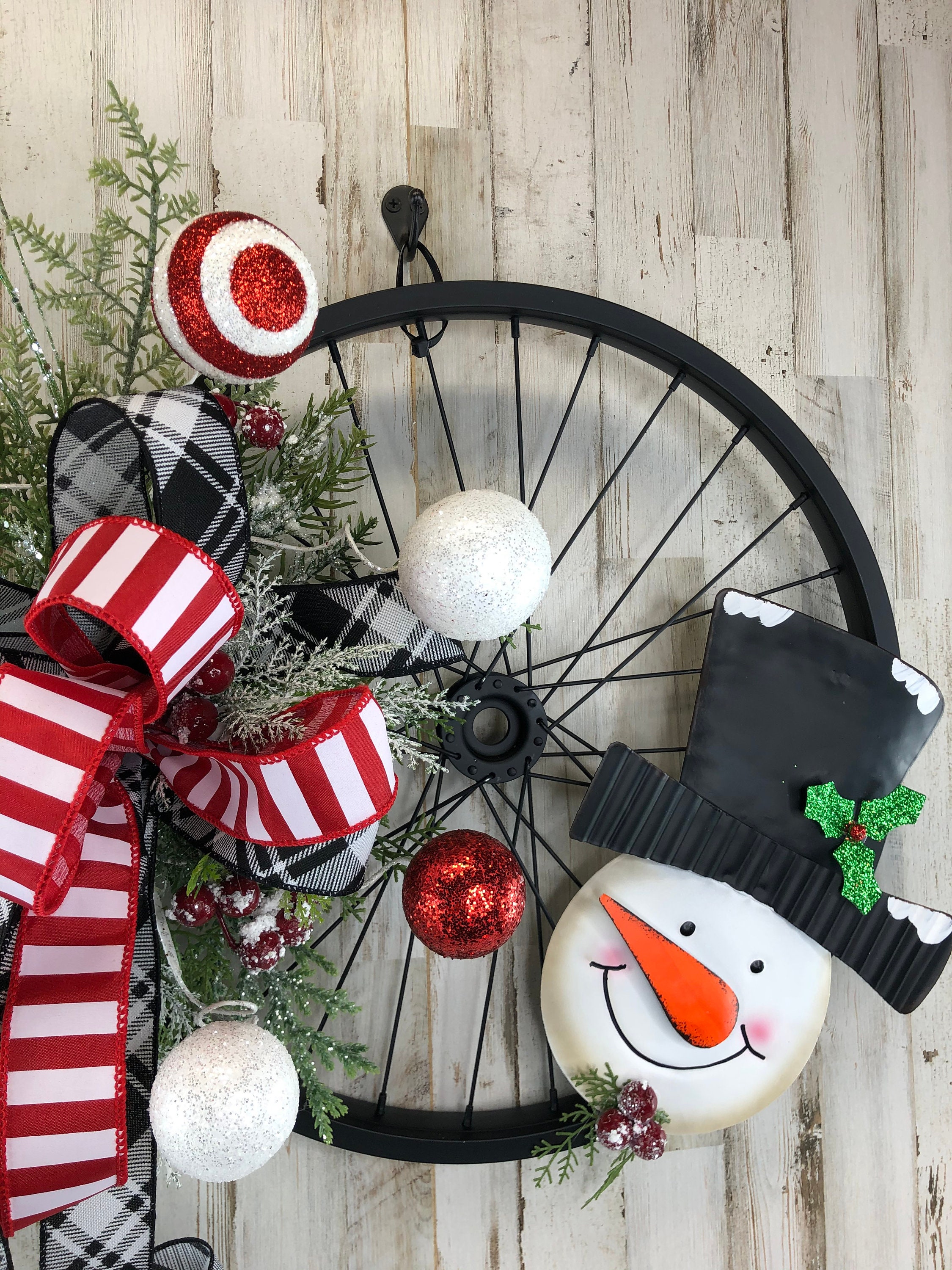 Snowman Decor Snowman Bike Wheel Winter Wreath Front Door Etsy