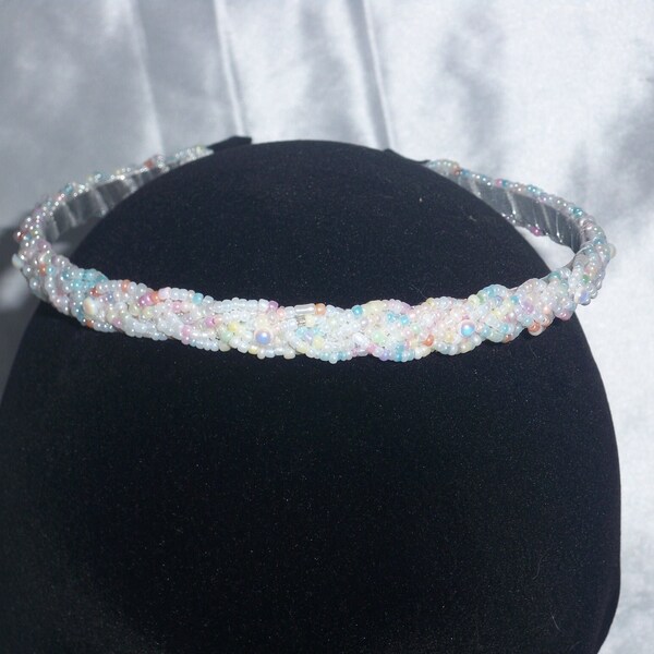 Seed beads pearl iridescence headband hair band, wedding flower girl prom party homecoming headband, birthday princess head band