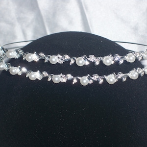 Pearl Rhinestone Flower Vine Headband: Bridal Wedding Hair Jewelry