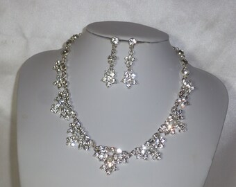 rhinestone necklace set bridal necklace set bridesmaid necklace set Silver rhinestone necklace set wedding necklace,Quenceanera prom set