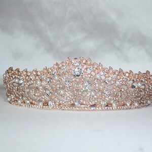 Rose Gold Rhinestone Tiara: Bridal Pearl Crown