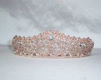 Rose Gold rhinestone tiara, bridal tiara, gold tiara, crown, gold crown, birthday tiara, Quenceanera tiara, shower tiara, bridal head piece