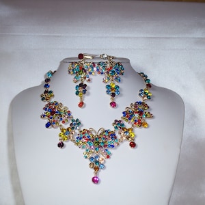 Muli color rhinestone necklace set,wedding bridal MOB necklace, Quenceanera party prom necklace,drag queen necklace,butterfly necklace set