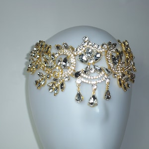 Gold Rhinestone Flapper Great Gatsby Headband, Wedding Crystal Headband Headpiece, Bridal Headpiece, 1920s Flapper headband Vintage art deco