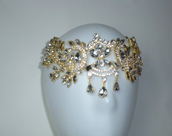 Gold Rhinestone Flapper Great Gatsby Headband, Wedding Crystal Headband Headpiece, Bridal Headpiece, 1920s Flapper headband Vintage art deco