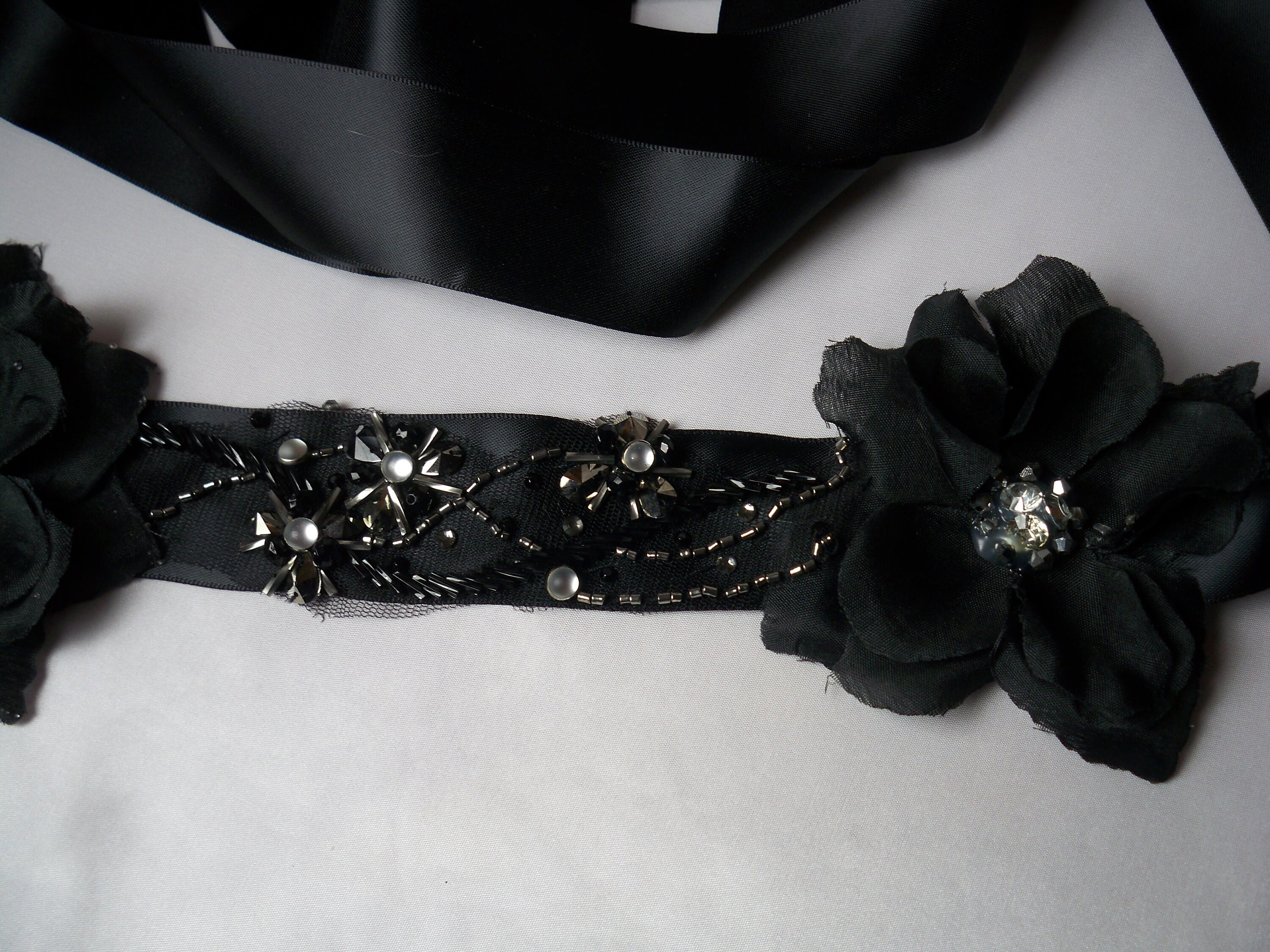 Black beaded rhinestone satin belt sash bridal wedding dress Etsy