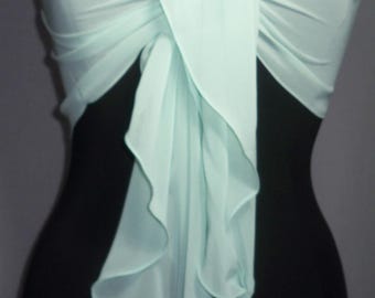 Beaded Chiffon Shawl Wrap: Sea Foam Green Evening Stole