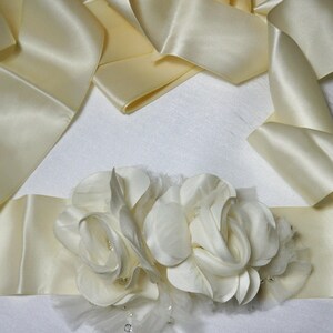 Satin Flowers Rhinestones Pearls and Beads Ivory Bridal Belt Wedding Sash Bridal Sash  Prom Pageant Quinceanera MOB Party Fromal Dress Gown
