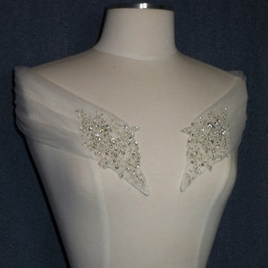 Beaded Rhinestone Bridal Shoulder Wrap: Ivory Tulle Straps