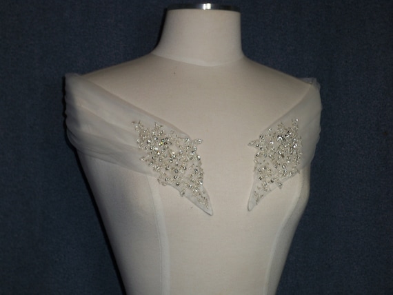 Beaded Rhinestone Bridal Shoulder Wrap: Ivory Tulle Straps