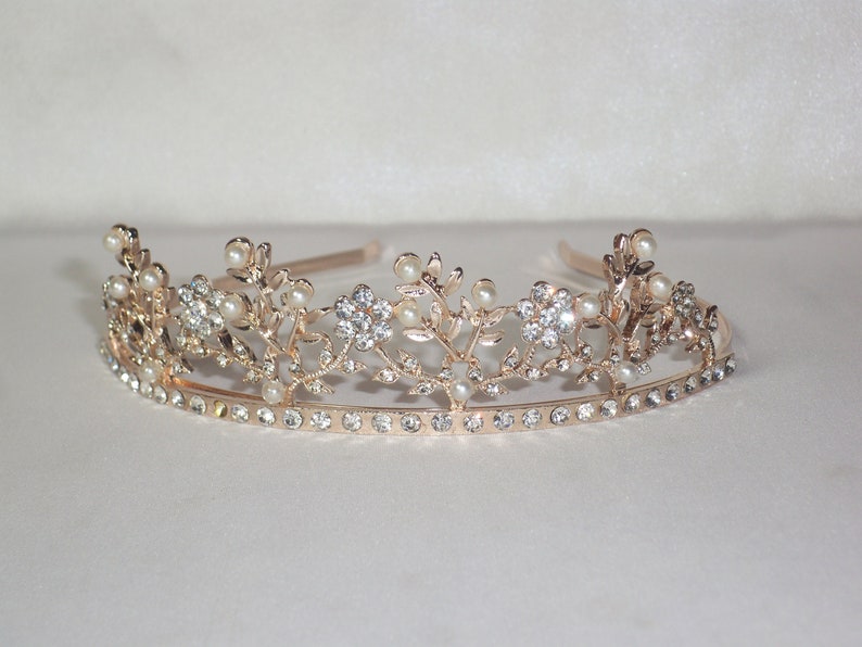 Wedding Crown Bridal Crown Rhinestone Tiara Pale Rose Gold Floral Tiara\uff0cBotanical Bridal Tiara Bridal Wedding Headpiece tiara crown