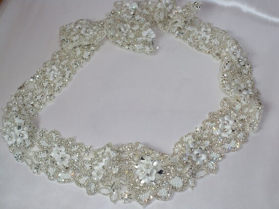 Beaded Rhinestone Bridal Belt: Crystal Wedding Sash, 49 Inch  display picture 3