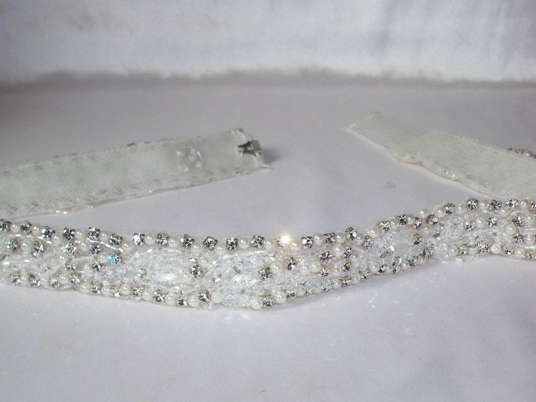 Rhinestone Crystal Pearl Bridal Belt Sash: Horsehair Wedding 