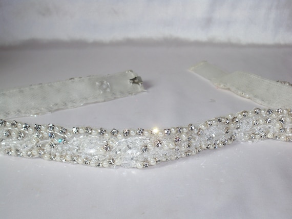 Rhinestone Crystal Pearl Bridal Belt Sash: Horsehair Wedding  display picture 1
