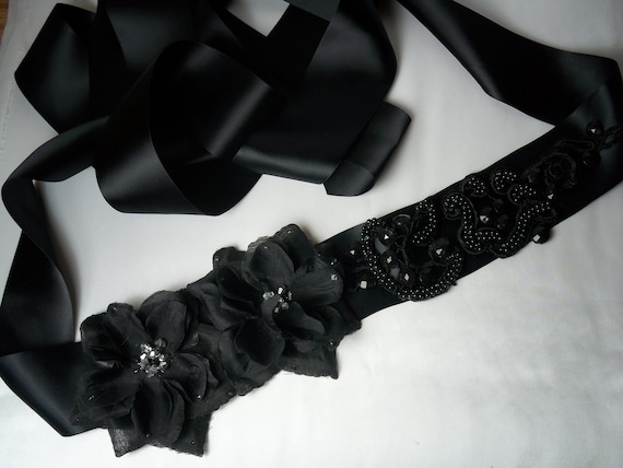 3363 Women\'s Formal Birthday Party Dress Sash Belts Beaded Rhinestones Black Floral Rhinestone Bridal Sash: Evening Dress Belt - Etsy main image 4