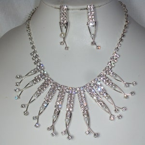 Rhinestone pearl necklace set, bridesmaid jewelry, bridal jewelry, prom necklace, pageant necklace, party necklace, Quenceanera necklace