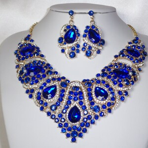 Blue Rhinestone Necklace Set: Bridal Ballroom Jewelry image 1