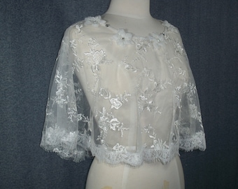 Eyelash Lace Cape , Bridal Capelet , Bridal Cape,Wedding Capelet , Bridal Separates , Bridal Coverup , Wedding Lace Wrap, Lace Capelet,