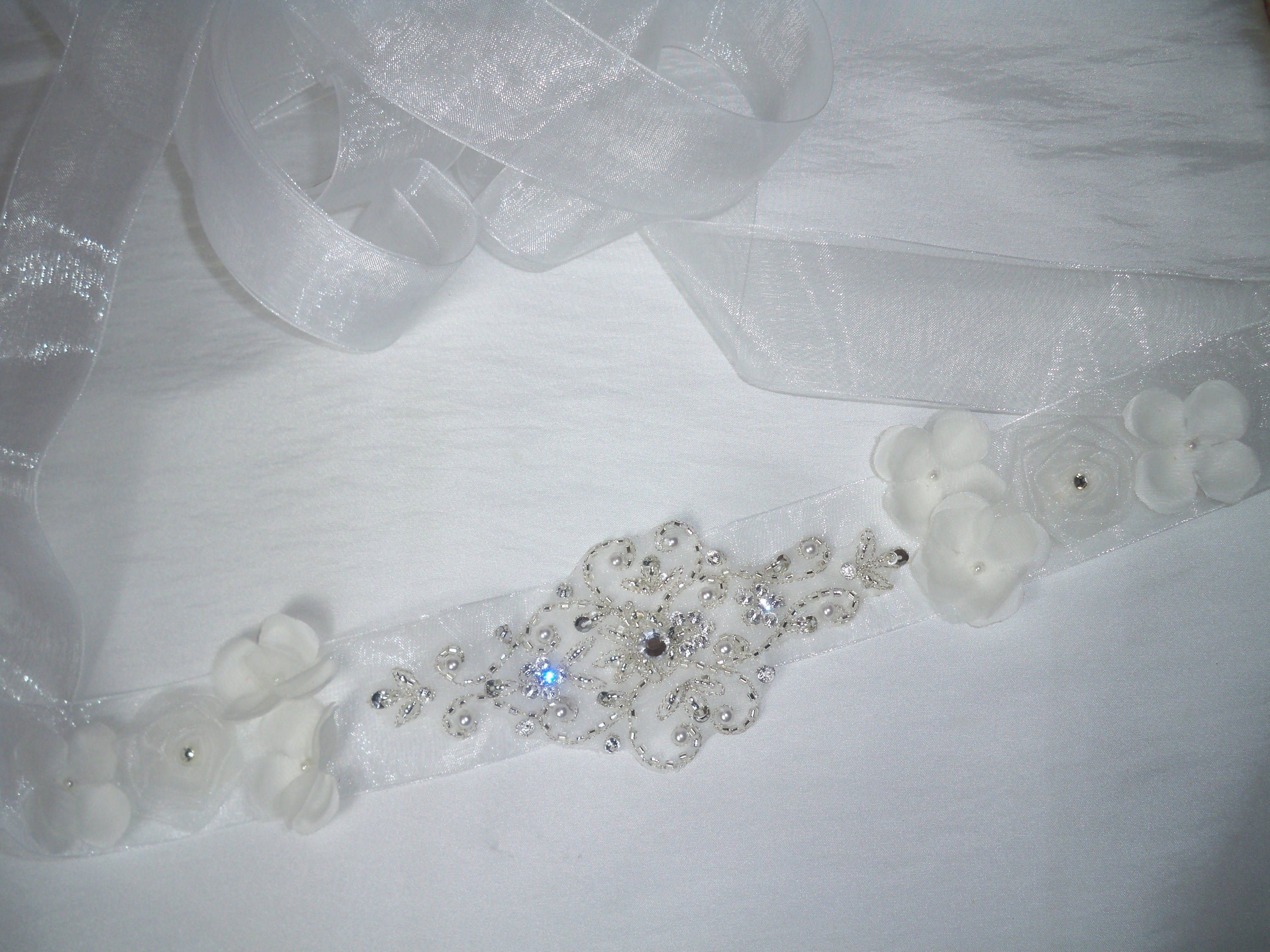 Organza Leaves, Rhinestone, and Pearl Belt - Bridal Accessories - The White Flower - San Diego, CA